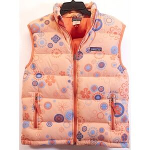 Patagonia Vest Girls XL Goose Down Puffer Flowers Print Orange Floral Full Zip‎